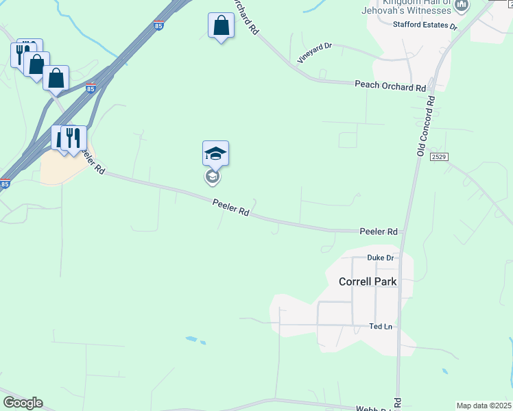 map of restaurants, bars, coffee shops, grocery stores, and more near 1730 Peeler Road in Salisbury