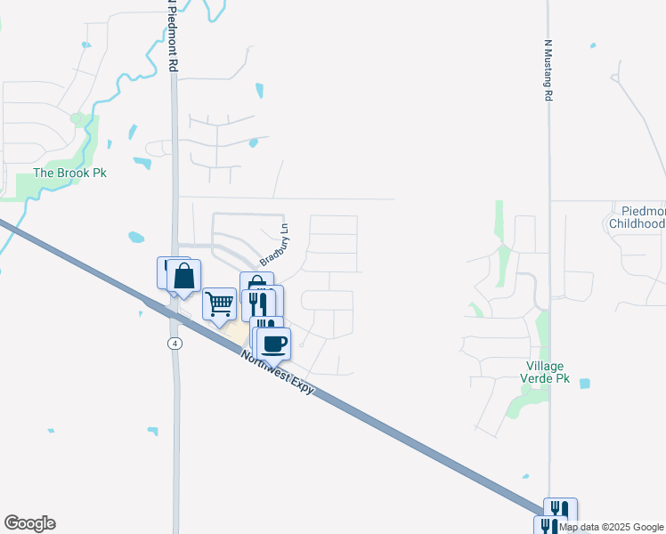 map of restaurants, bars, coffee shops, grocery stores, and more near 11719 Northwest 134th Street in Piedmont