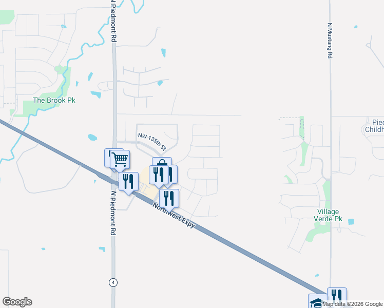 map of restaurants, bars, coffee shops, grocery stores, and more near 11740 Northwest 135th Terrace in Piedmont
