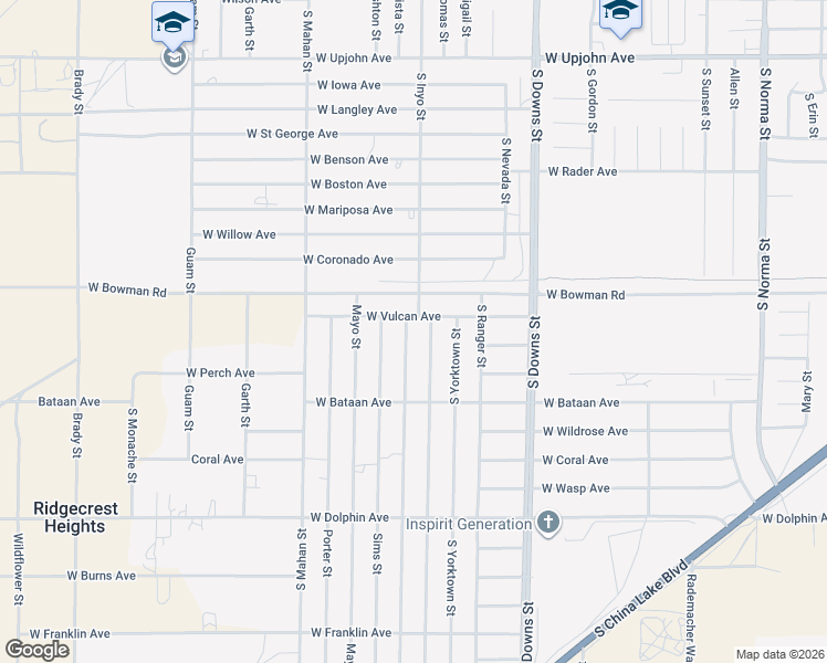 map of restaurants, bars, coffee shops, grocery stores, and more near 916 South Farragut Street in Ridgecrest