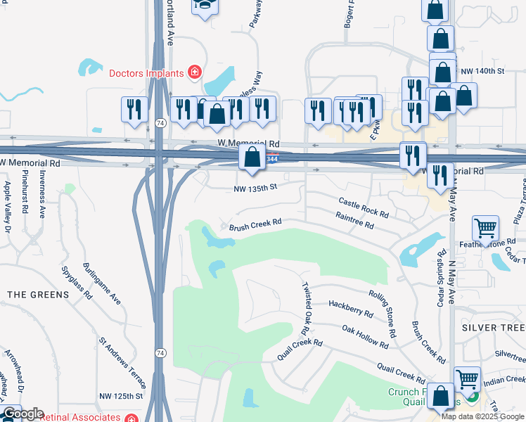 map of restaurants, bars, coffee shops, grocery stores, and more near 3339 Stonebrook Court in Oklahoma City