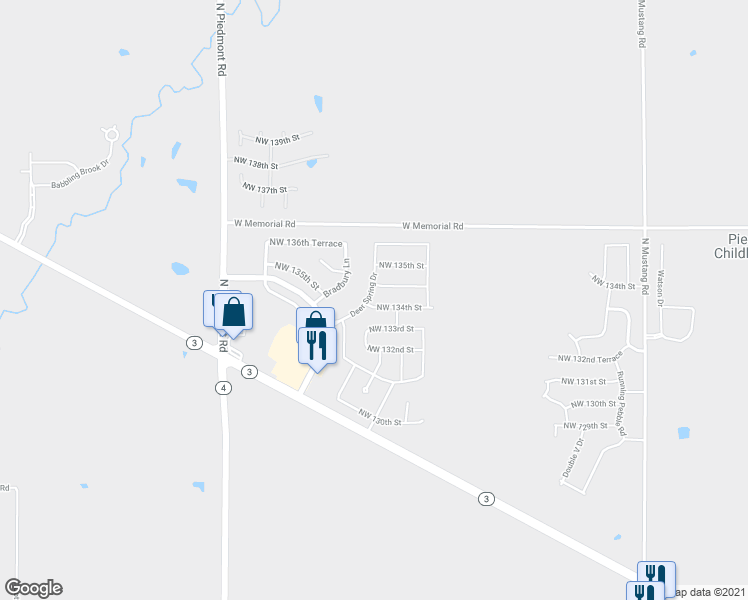 map of restaurants, bars, coffee shops, grocery stores, and more near 11740 Northwest 135th Terrace in Piedmont