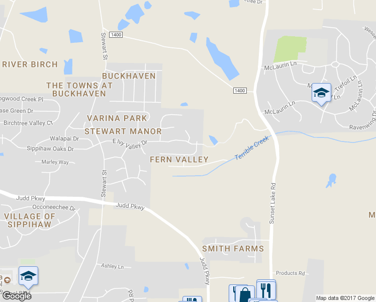 map of restaurants, bars, coffee shops, grocery stores, and more near 1003 Sethcreek Drive in Fuquay Varina