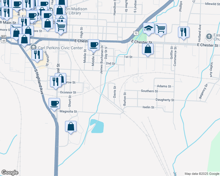 map of restaurants, bars, coffee shops, grocery stores, and more near 500 Wilson Street in Jackson