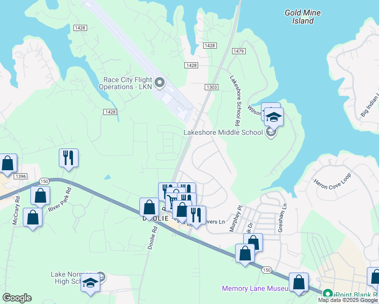 map of restaurants, bars, coffee shops, grocery stores, and more near 211 Blossom Ridge Drive in Mooresville