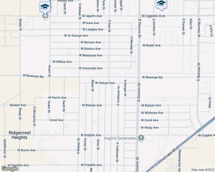 map of restaurants, bars, coffee shops, grocery stores, and more near 916 South Farragut Street in Ridgecrest
