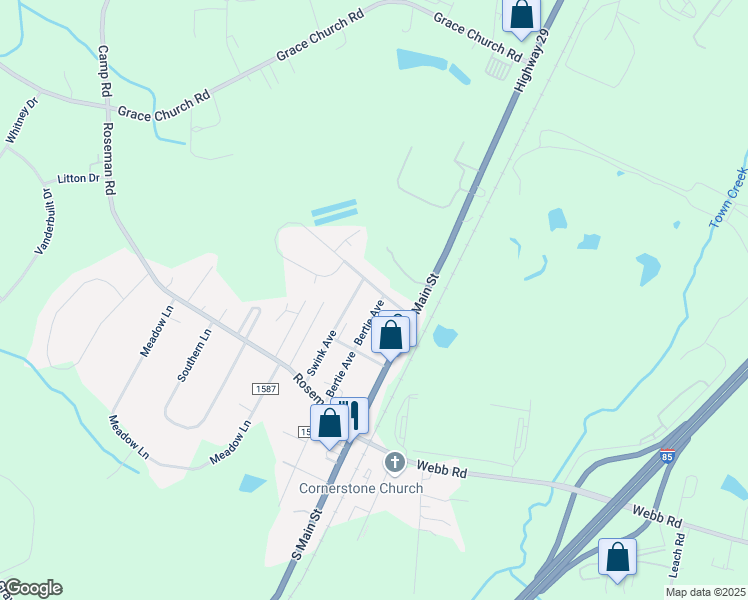 map of restaurants, bars, coffee shops, grocery stores, and more near 355 Swink Avenue in Salisbury