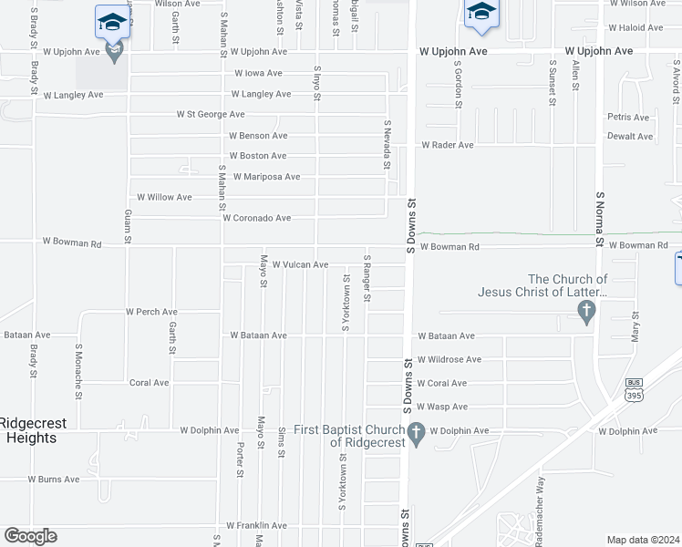 map of restaurants, bars, coffee shops, grocery stores, and more near 917 South Yorktown Street in Ridgecrest