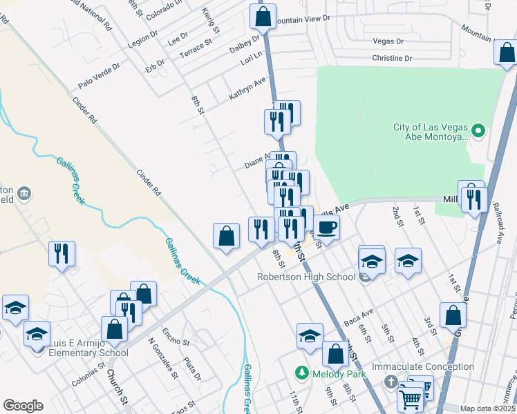map of restaurants, bars, coffee shops, grocery stores, and more near 1616 8th Street in Las Vegas