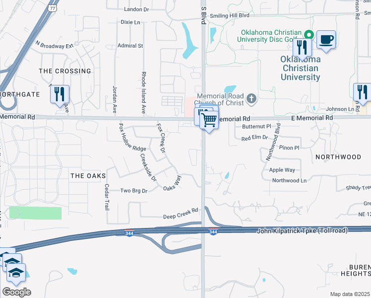map of restaurants, bars, coffee shops, grocery stores, and more near 13429 Creek Pointe Lane in Oklahoma City