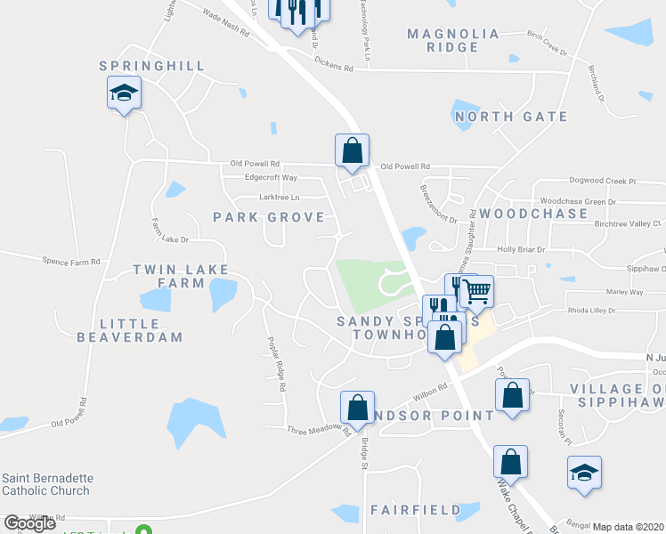 map of restaurants, bars, coffee shops, grocery stores, and more near 1628 Balfour Downs Cir in Fuquay-Varina