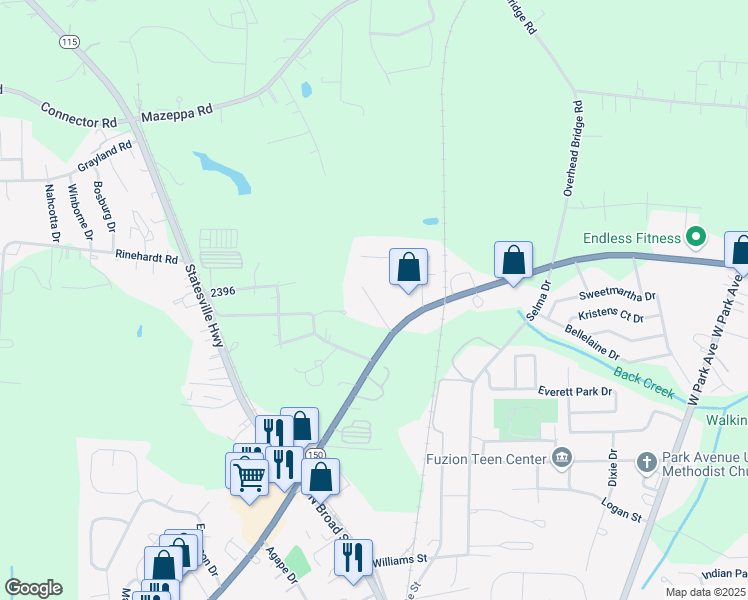 map of restaurants, bars, coffee shops, grocery stores, and more near 122 Lost Tree Lane in Mooresville