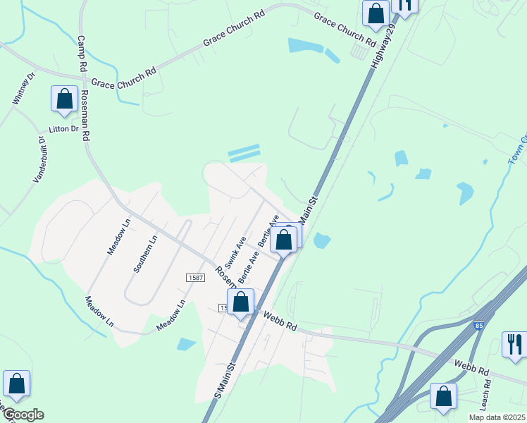 map of restaurants, bars, coffee shops, grocery stores, and more near 355 Swink Avenue in Salisbury