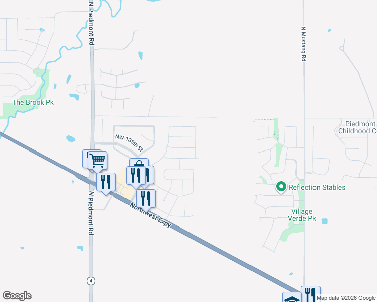 map of restaurants, bars, coffee shops, grocery stores, and more near 11704 Northwest 135th Terrace in Piedmont