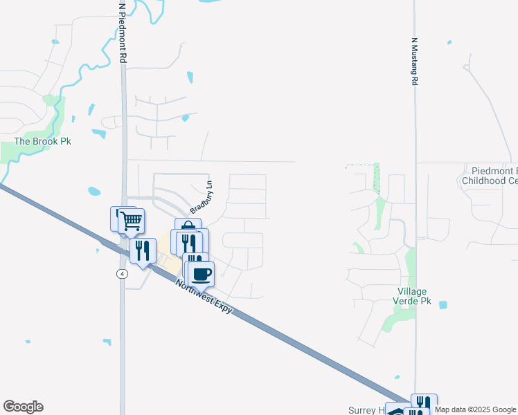 map of restaurants, bars, coffee shops, grocery stores, and more near 11704 Northwest 135th Terrace in Piedmont