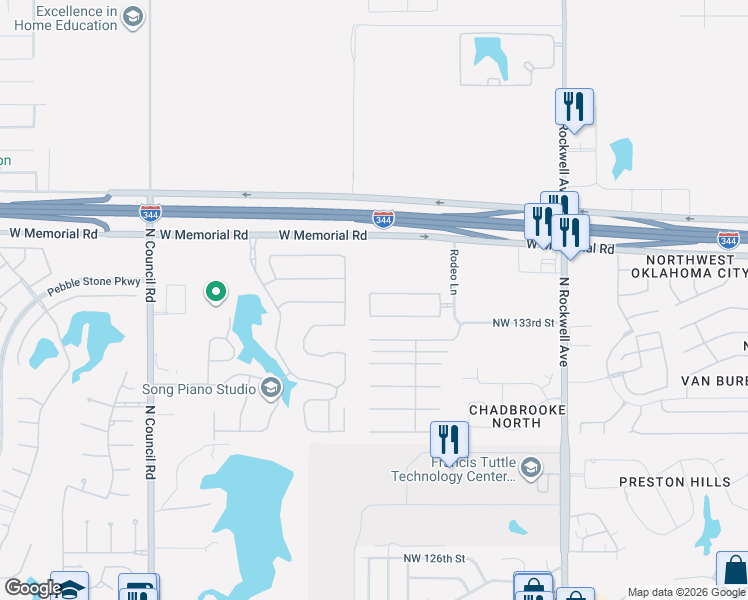 map of restaurants, bars, coffee shops, grocery stores, and more near 13517 Mamosa Drive in Oklahoma City