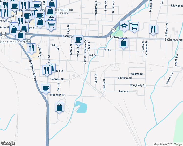 map of restaurants, bars, coffee shops, grocery stores, and more near 500 Wilson Street in Jackson