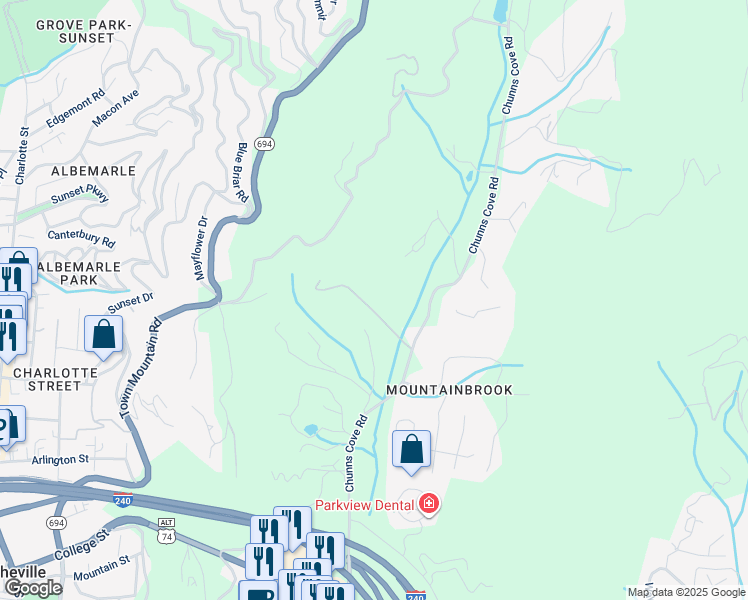 map of restaurants, bars, coffee shops, grocery stores, and more near 336 Chunns Cove Road in Asheville