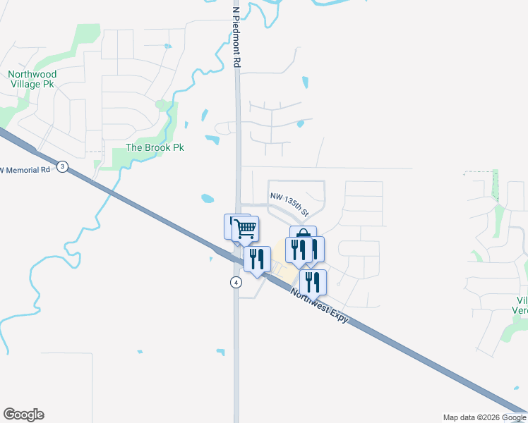 map of restaurants, bars, coffee shops, grocery stores, and more near 12144 Northwest 133rd Terrace in Yukon