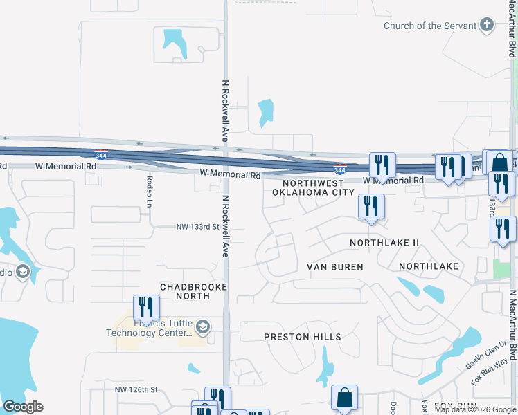 map of restaurants, bars, coffee shops, grocery stores, and more near 13601 Bell Avenue in Oklahoma City
