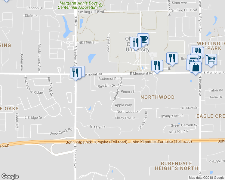map of restaurants, bars, coffee shops, grocery stores, and more near 2309 Cypress Court in Edmond