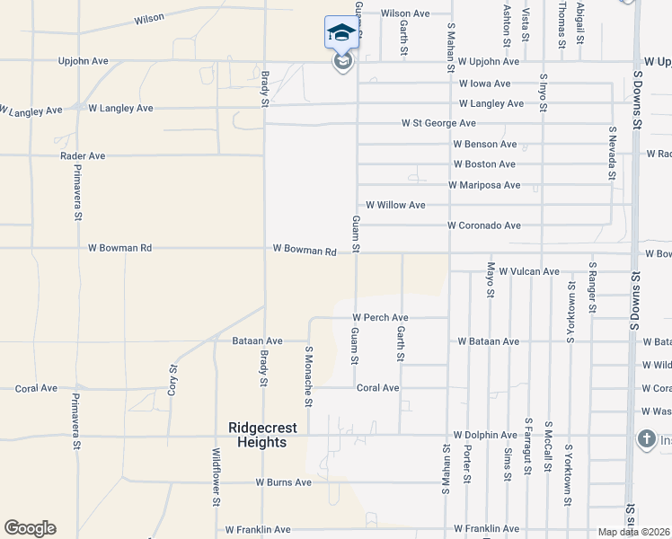 map of restaurants, bars, coffee shops, grocery stores, and more near 1504 West Perch Avenue in Ridgecrest