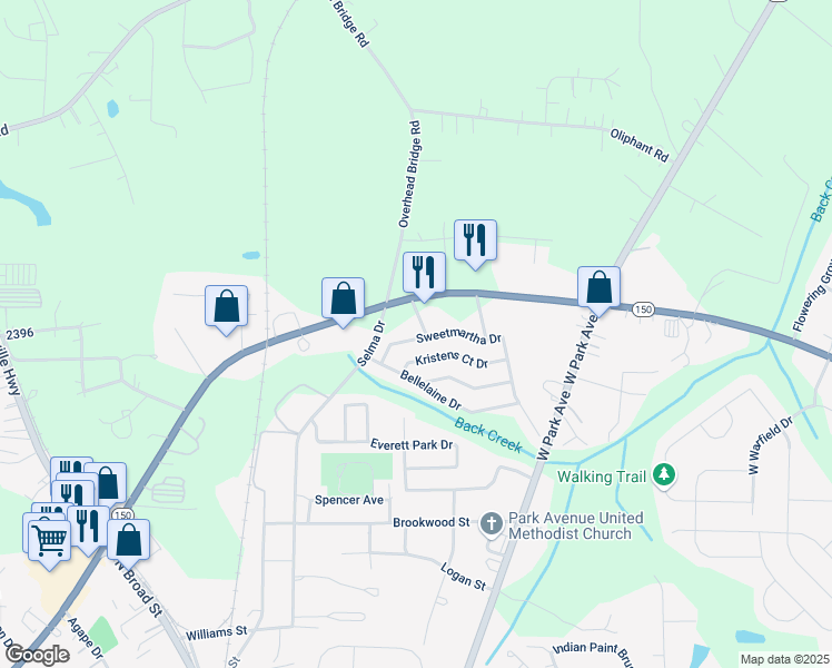 map of restaurants, bars, coffee shops, grocery stores, and more near 139 Sweet Martha Drive in Mooresville