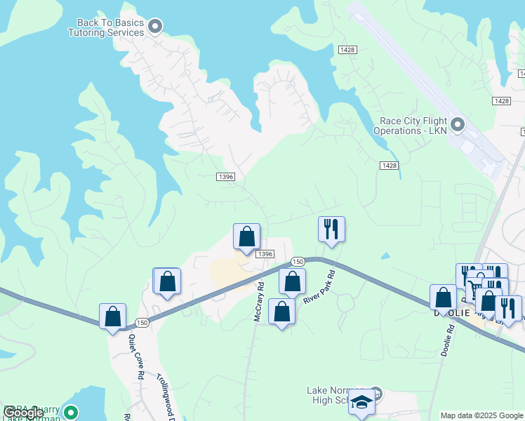 map of restaurants, bars, coffee shops, grocery stores, and more near 156 Robinson Road in Mooresville