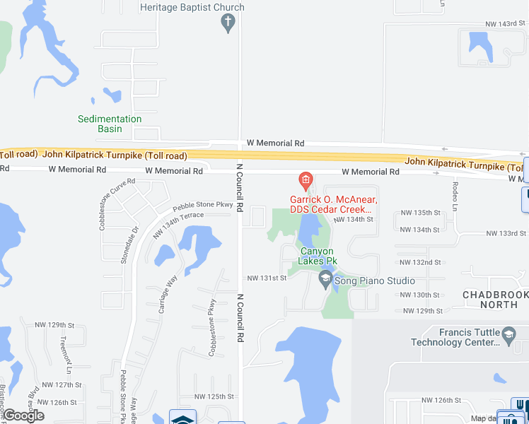 map of restaurants, bars, coffee shops, grocery stores, and more near 13420 Blue Canyon Drive in Oklahoma City