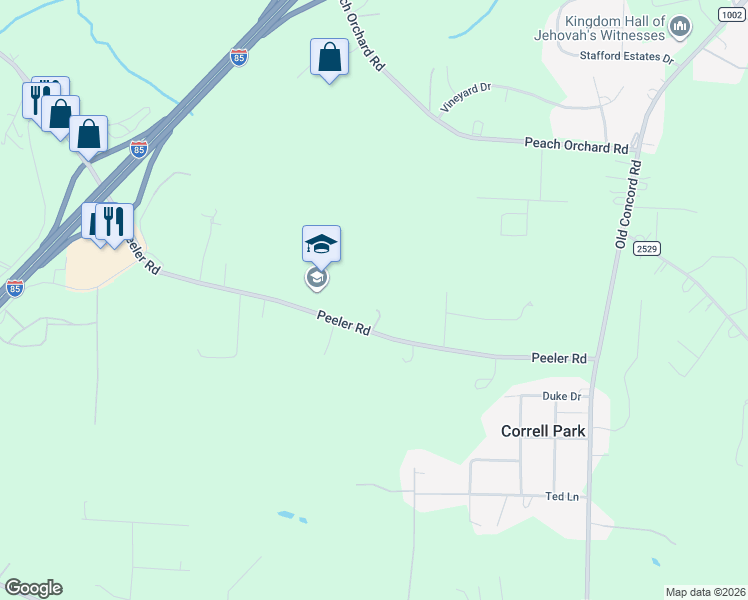 map of restaurants, bars, coffee shops, grocery stores, and more near 1710 Peeler Road in Salisbury