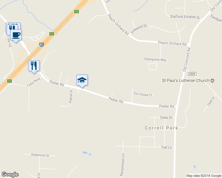 map of restaurants, bars, coffee shops, grocery stores, and more near 1710 Peeler Road in Salisbury