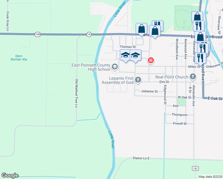 map of restaurants, bars, coffee shops, grocery stores, and more near 108 Mays Street in Lepanto