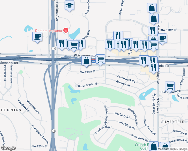 map of restaurants, bars, coffee shops, grocery stores, and more near 3339 Stonebrook Court in Oklahoma City