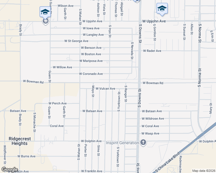 map of restaurants, bars, coffee shops, grocery stores, and more near 916 South Farragut Street in Ridgecrest