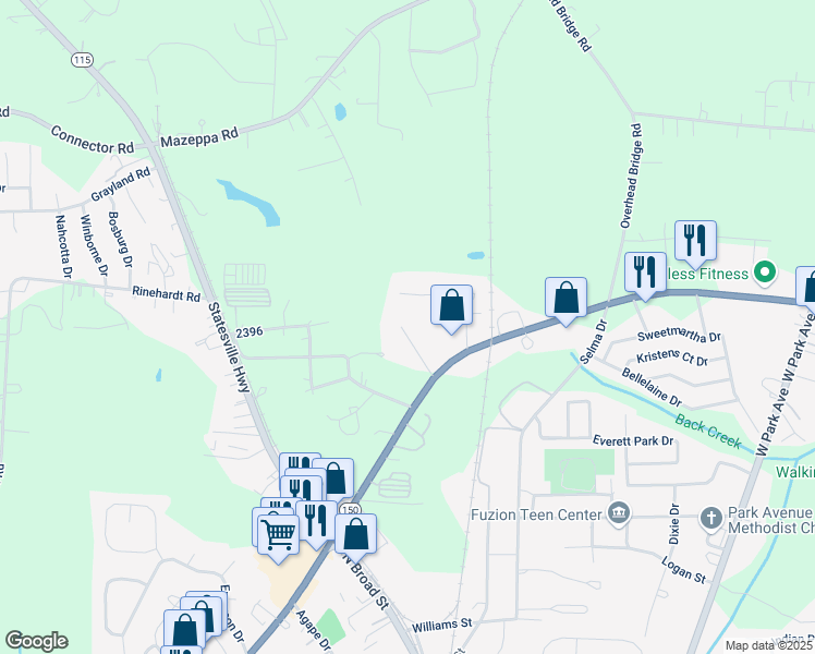 map of restaurants, bars, coffee shops, grocery stores, and more near 122 Lost Tree Lane in Mooresville