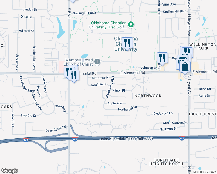 map of restaurants, bars, coffee shops, grocery stores, and more near 2309 Cypress Court in Edmond