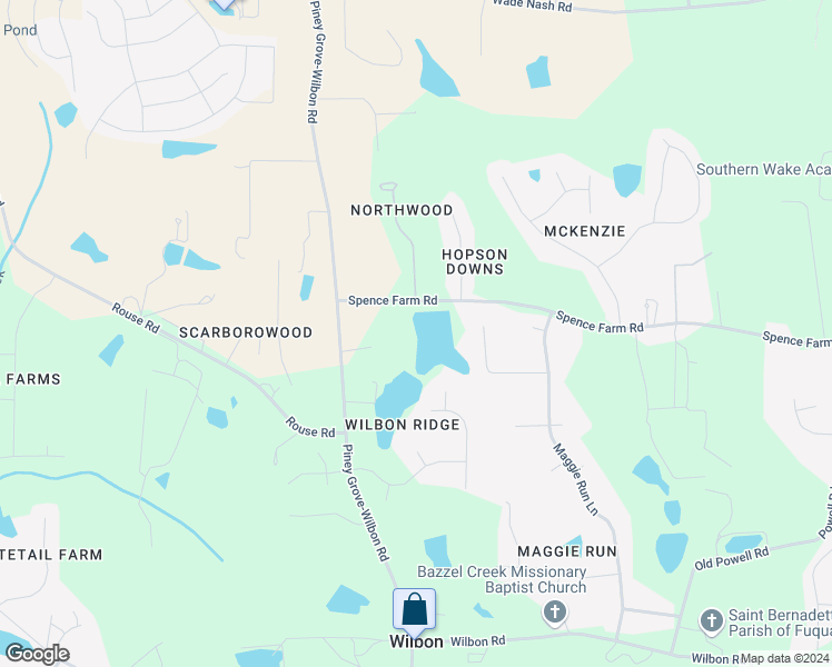 map of restaurants, bars, coffee shops, grocery stores, and more near 5717 Spence Farm Road in Holly Springs