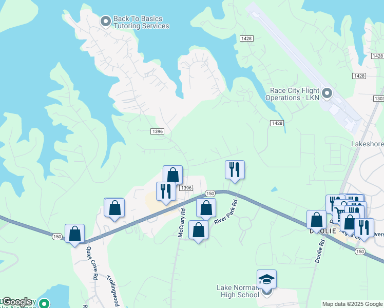 map of restaurants, bars, coffee shops, grocery stores, and more near 156 Robinson Road in Mooresville