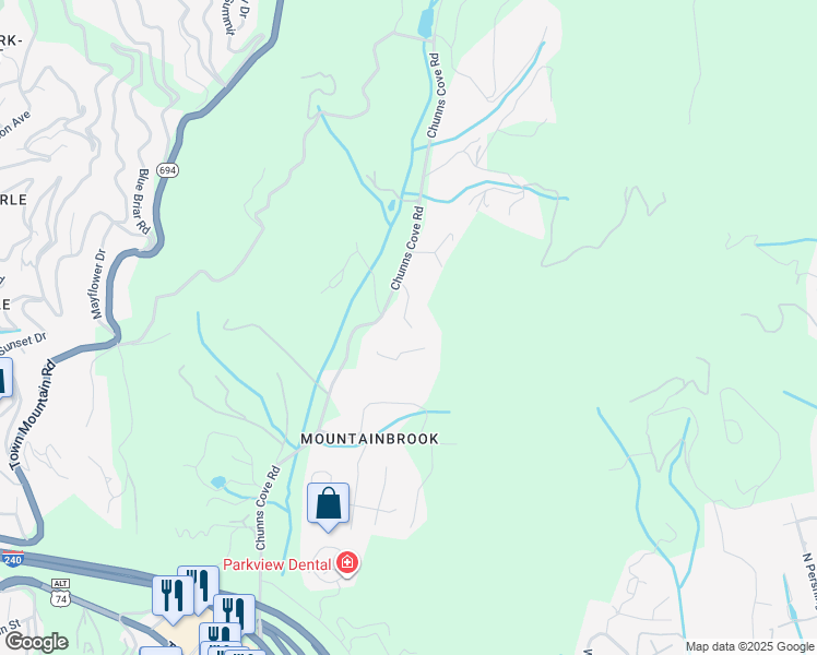 map of restaurants, bars, coffee shops, grocery stores, and more near 389 Chunns Cove Road in Asheville