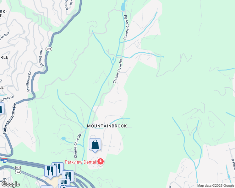 map of restaurants, bars, coffee shops, grocery stores, and more near 389 Chunns Cove Road in Asheville