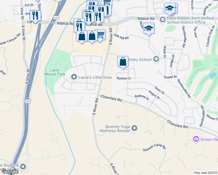 map of restaurants, bars, coffee shops, grocery stores, and more near 1860 Serra Way in Paso Robles