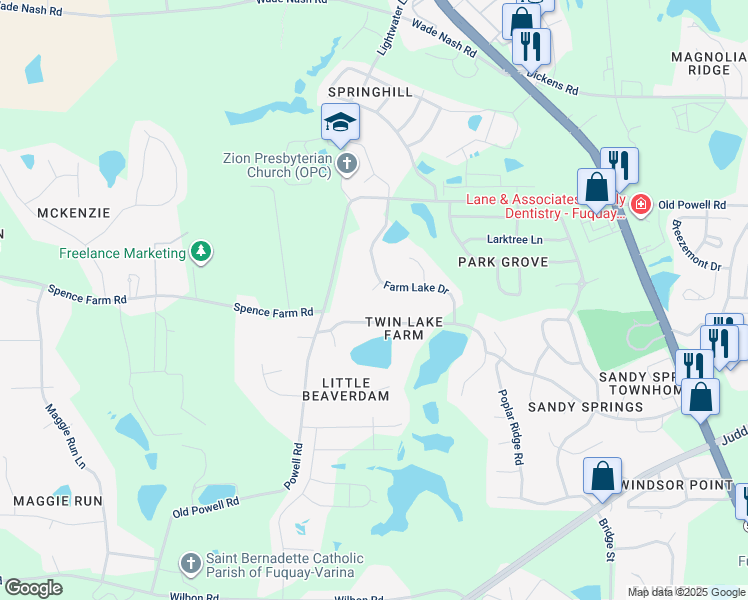 map of restaurants, bars, coffee shops, grocery stores, and more near 7005 Deep Water Court in Holly Springs