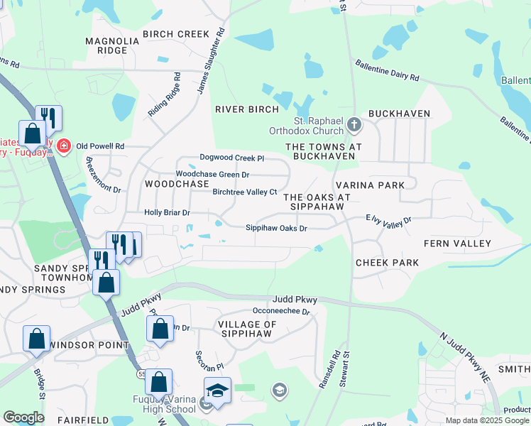 map of restaurants, bars, coffee shops, grocery stores, and more near 521 Walapai Drive in Fuquay Varina