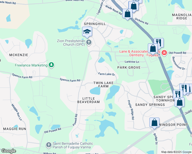 map of restaurants, bars, coffee shops, grocery stores, and more near 7005 Deep Water Court in Holly Springs
