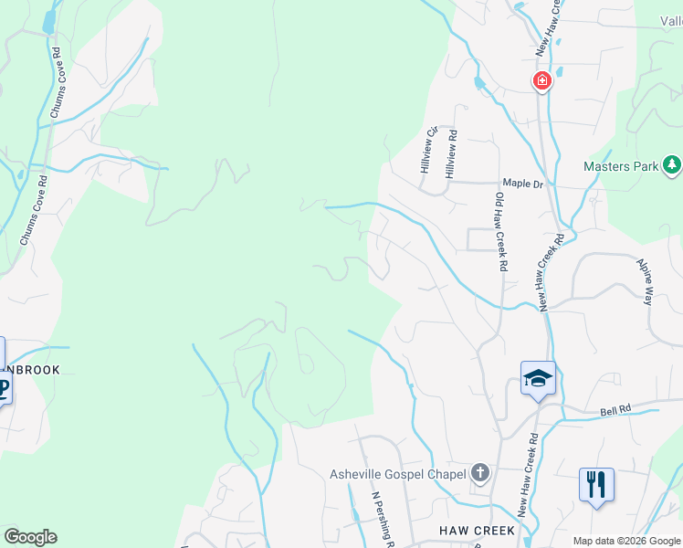 map of restaurants, bars, coffee shops, grocery stores, and more near 46 Hickory Forest Road in Asheville