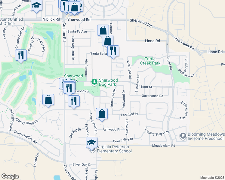 map of restaurants, bars, coffee shops, grocery stores, and more near 395 Cedarwood Drive in Paso Robles