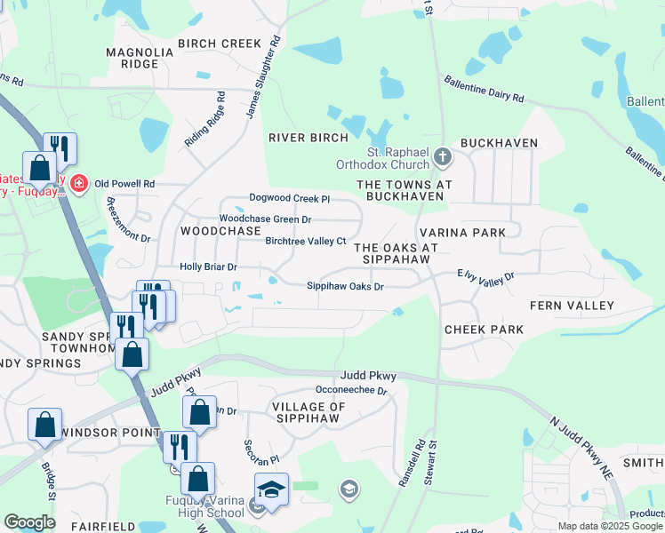 map of restaurants, bars, coffee shops, grocery stores, and more near 521 Walapai Drive in Fuquay Varina