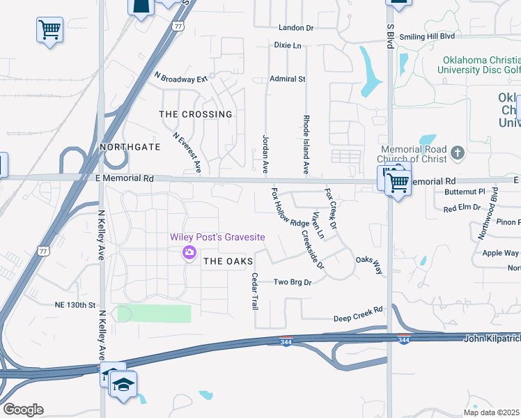 map of restaurants, bars, coffee shops, grocery stores, and more near 1505 Steeple Chase Street in Oklahoma City