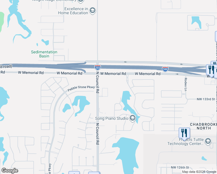 map of restaurants, bars, coffee shops, grocery stores, and more near 13420 Blue Canyon Drive in Oklahoma City