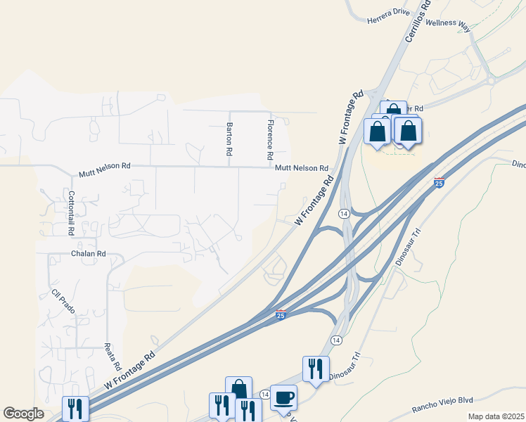 map of restaurants, bars, coffee shops, grocery stores, and more near 33 Plaza La Prensa in Santa Fe